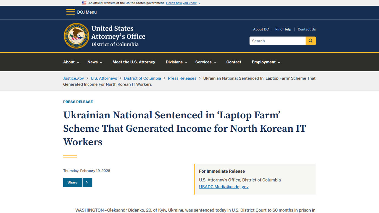 Thumbnail for Ukrainian National Sentenced in ‘Laptop Farm’ Scheme That Generated Income for North Korean IT Workers