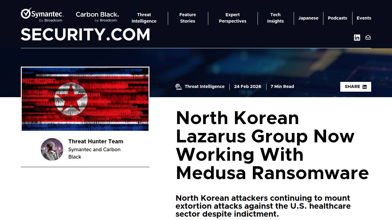 Thumbnail for North Korean Lazarus Group Now Working With Medusa Ransomware