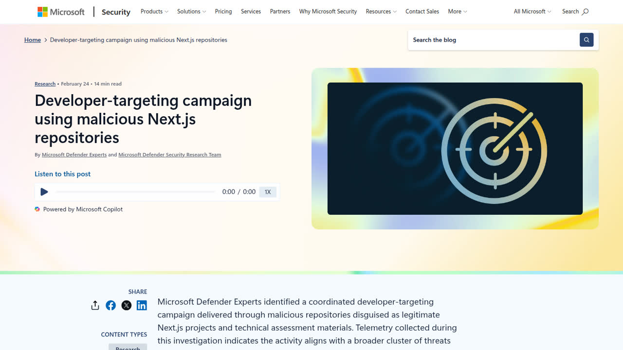 Thumbnail for Developer-targeting campaign using malicious Next.js repositories