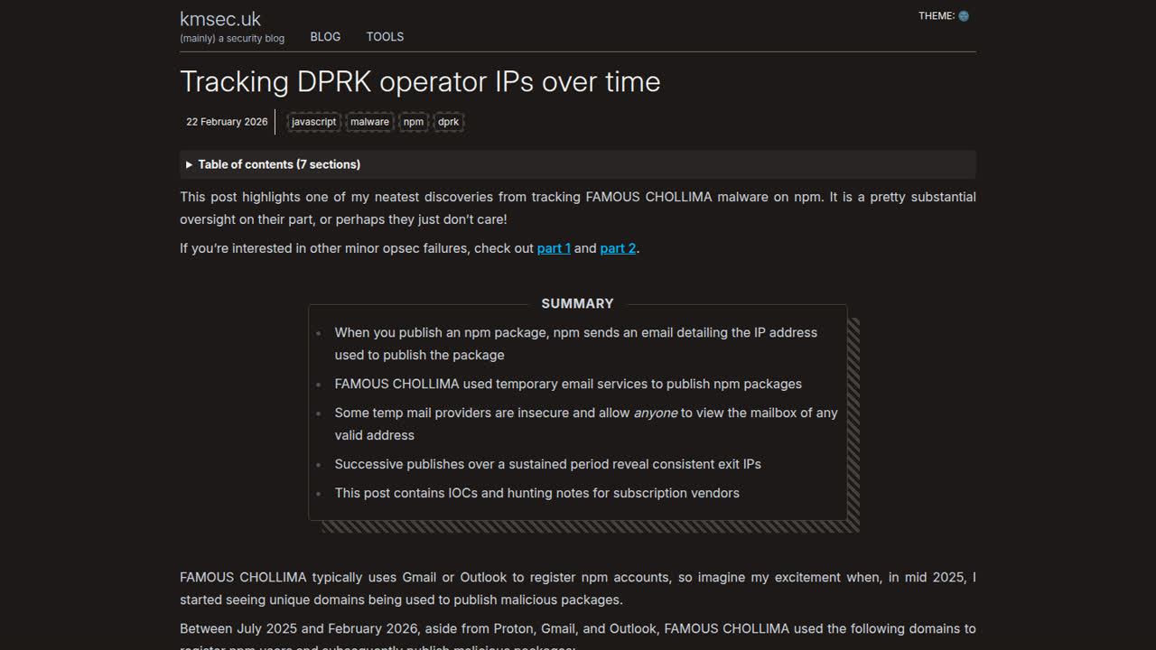 Thumbnail for Tracking DPRK operator IPs over time