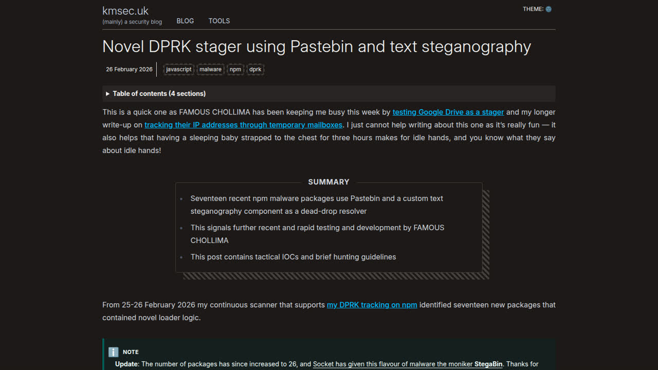 Thumbnail for Novel DPRK stager using Pastebin and text steganography