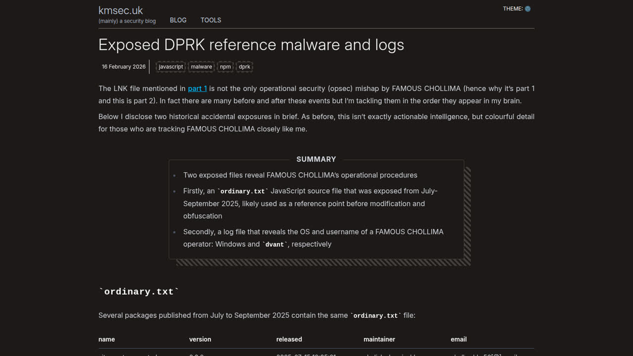Thumbnail for Exposed DPRK reference malware and logs
