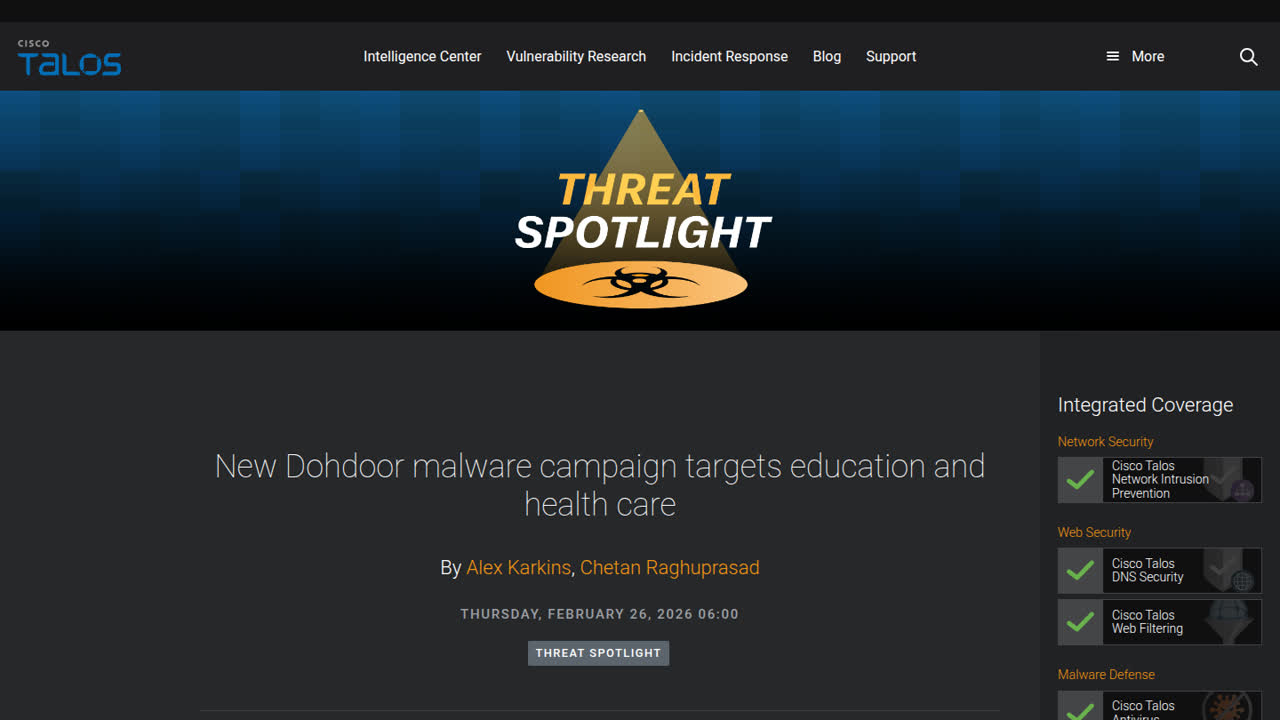 Thumbnail for New Dohdoor malware campaign targets education and health care