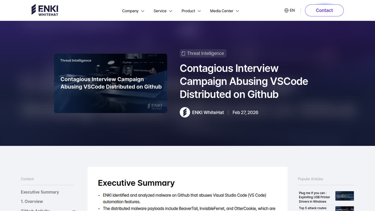 Thumbnail for Contagious Interview Campaign Abusing VSCode Distributed on Github