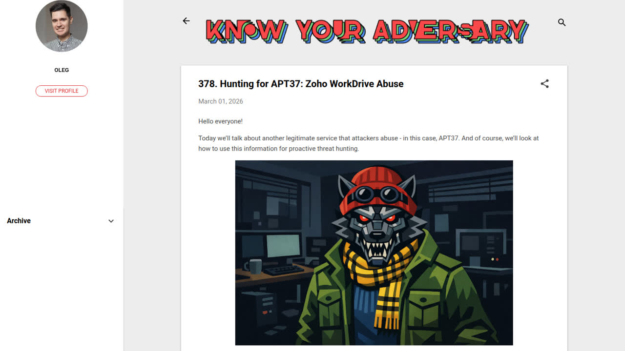 Thumbnail for Hunting for APT37: Zoho WorkDrive Abuse