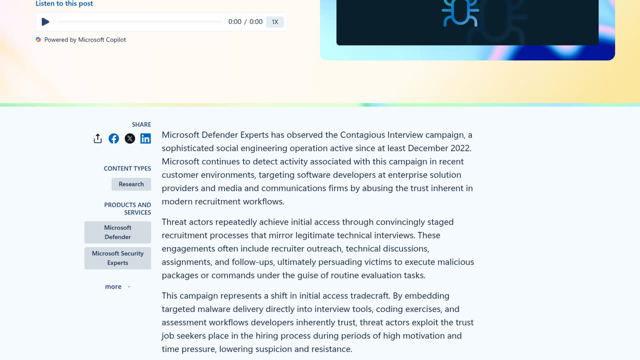 Thumbnail for Contagious Interview: Malware delivered through fake developer job interviews