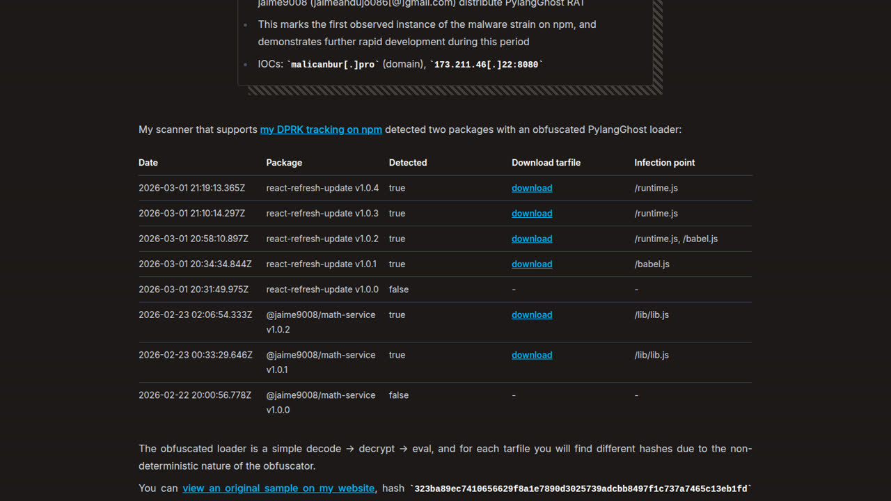 Thumbnail for First instance of PylangGhost RAT observed on npm