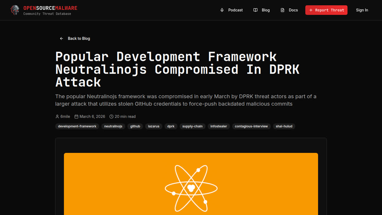 Thumbnail for Popular Development Framework Neutralinojs Compromised In DPRK Attack