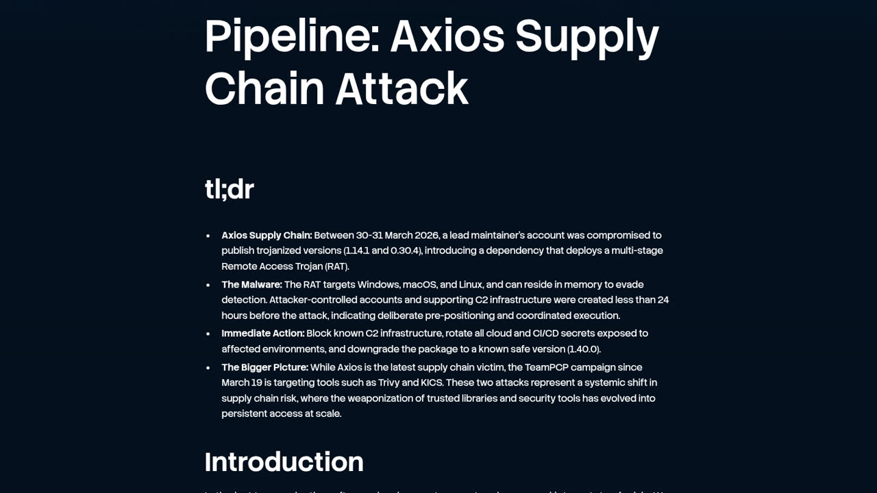 Thumbnail for The Poisoned Pipeline: Axios Supply Chain Attack