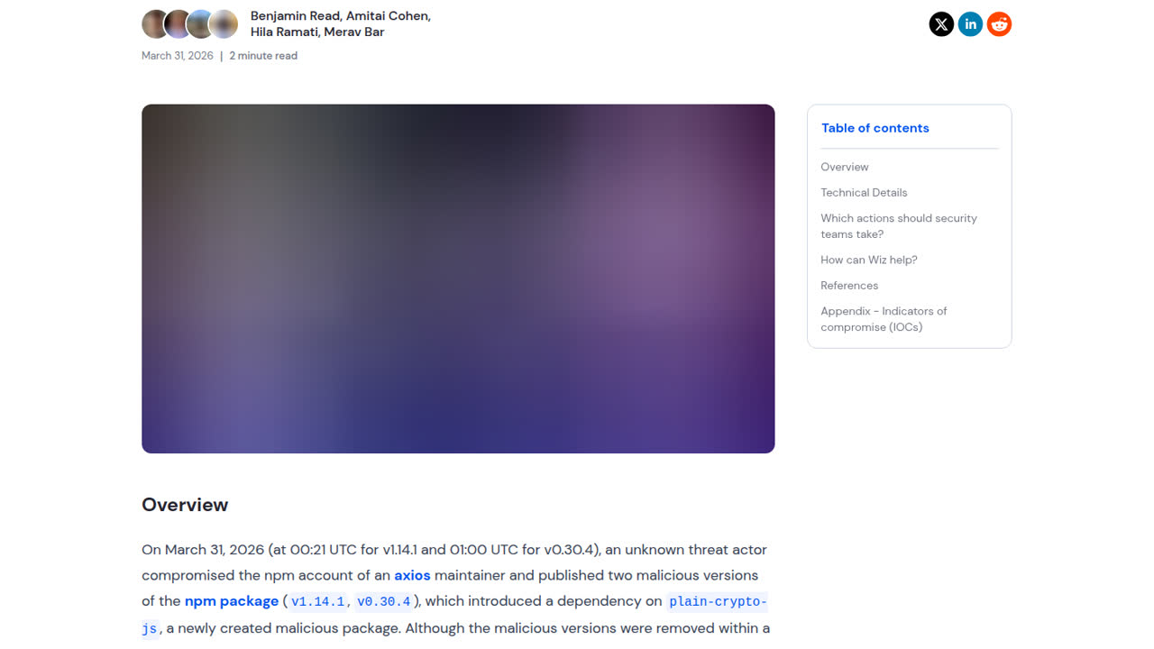 Thumbnail for Axios NPM Distribution Compromised in Supply Chain Attack