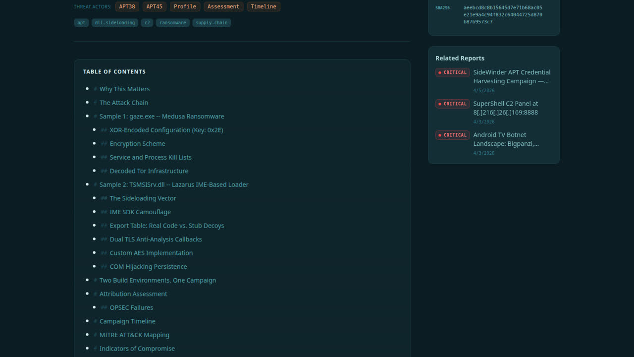 Thumbnail for Lazarus Group Caught Running Medusa Ransomware: XOR-Decoded Config Exposes Tor C2, IME-Based Loader, and a 7-Month Intrusion Timeline
