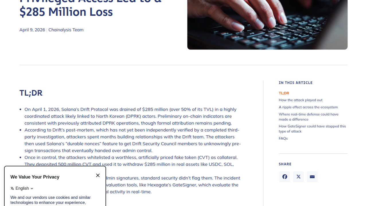 Thumbnail for Drift Protocol Hack: How Privileged Access Led to a $285M Loss