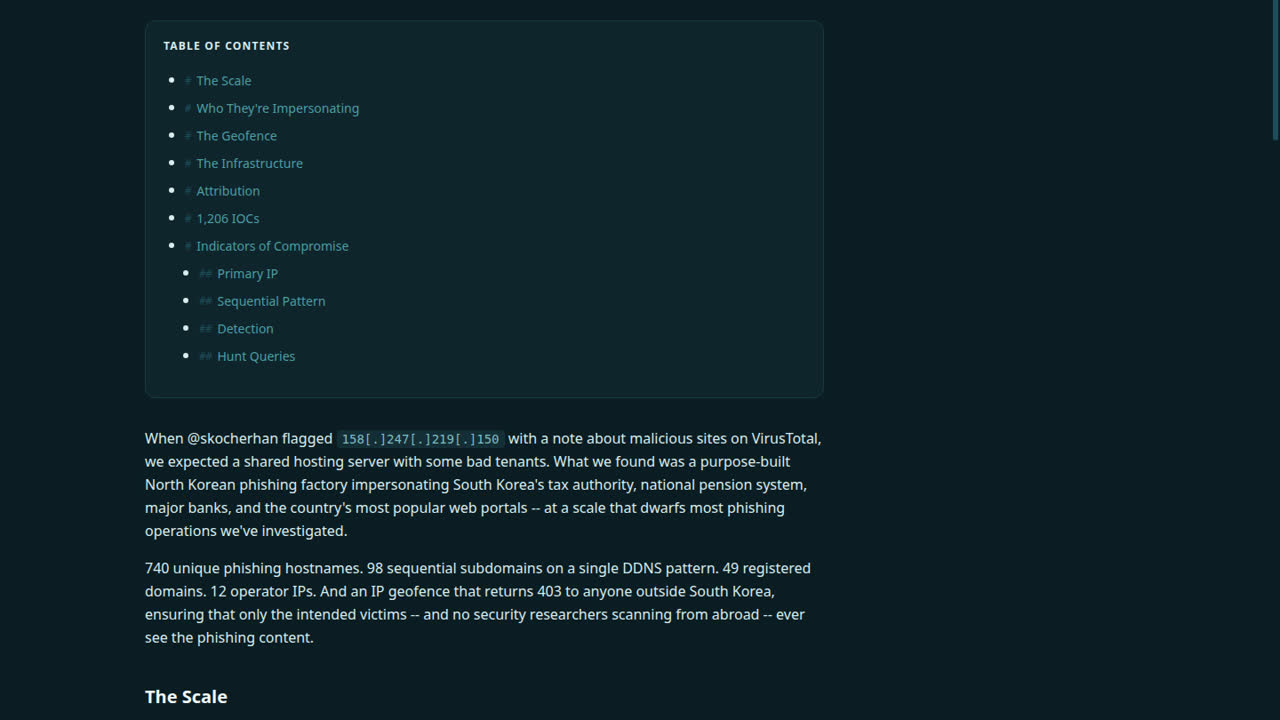 Thumbnail for 850 Hostnames, 6 Servers, 1 Kill Chain: Mapping Kimsuky's 2026 Korean Credential Harvesting Machine