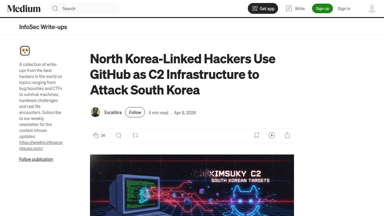 Thumbnail for North Korea-Linked Hackers Use GitHub as C2 Infrastructure to Attack South Korea