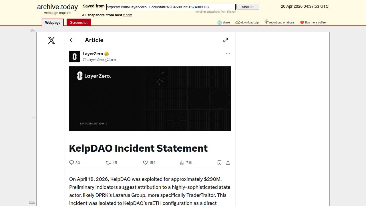 Thumbnail for KelpDAO Incident Statement