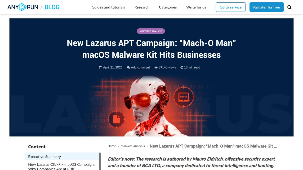 Thumbnail for New Lazarus APT Campaign: “Mach-O Man” macOS Malware Kit Hits Businesses