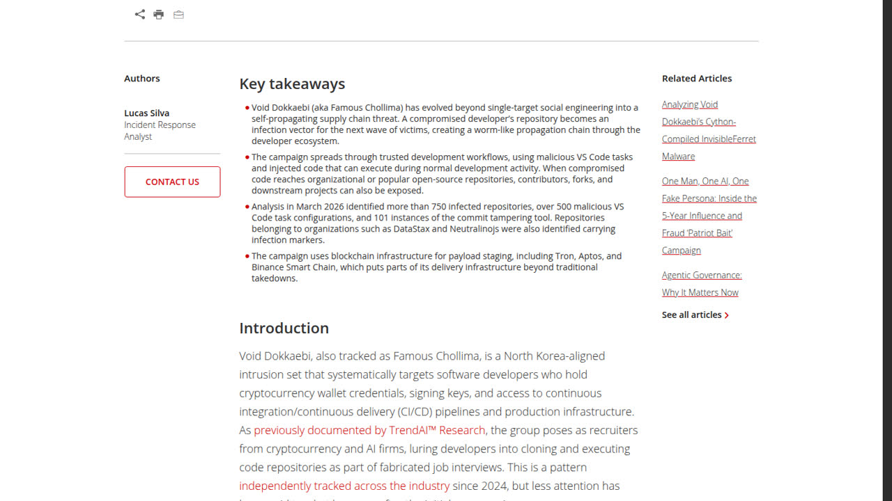 Thumbnail for Void Dokkaebi Uses Fake Job Interview Lure to Spread Malware via Code Repositories