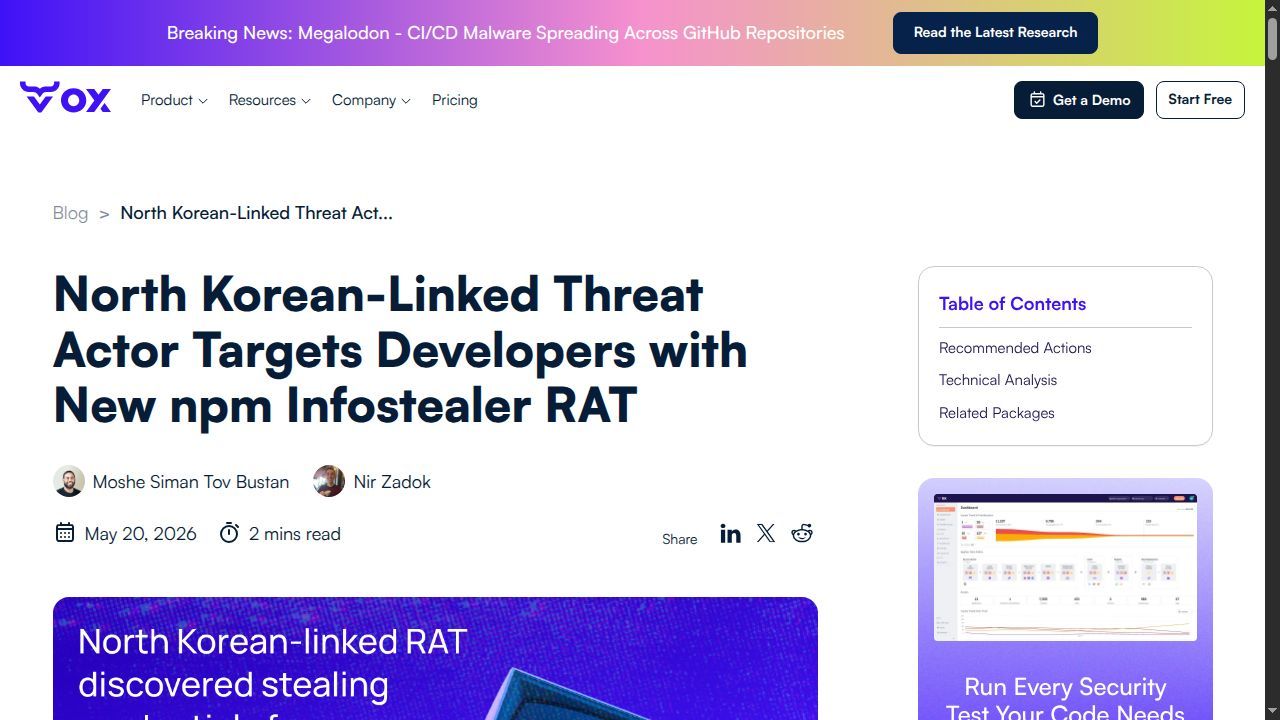 Thumbnail for North Korean-Linked Threat Actor Targets Developers with New npm Infostealer RAT
