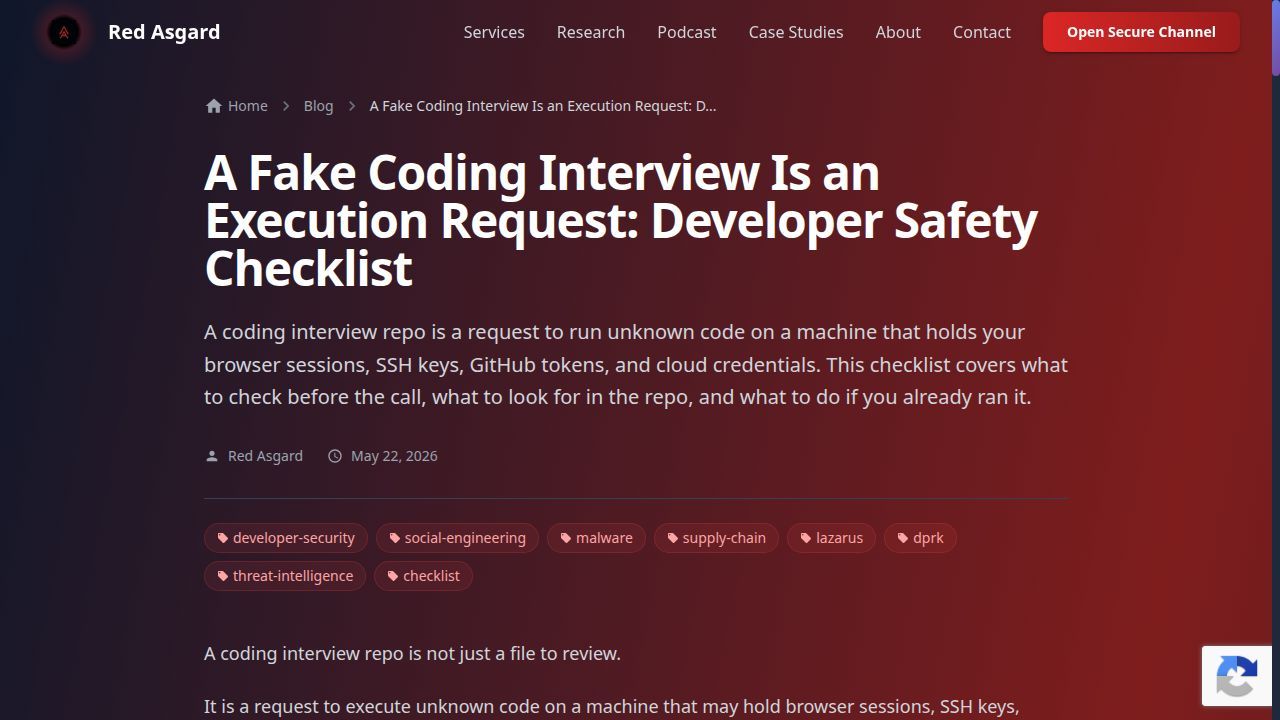 Thumbnail for A Fake Coding Interview Is an Execution Request: Developer Safety Checklist