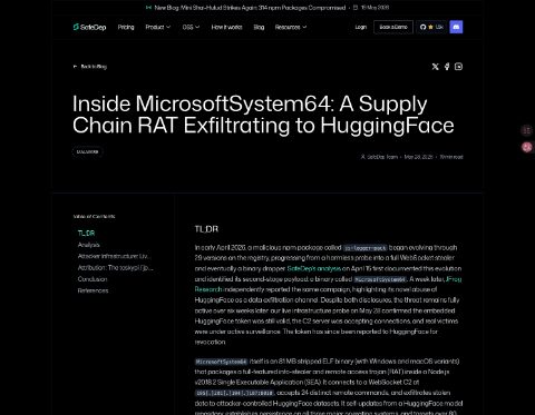 Thumbnail for Inside MicrosoftSystem64: A Supply Chain RAT Exfiltrating to HuggingFace