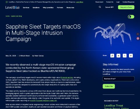 Thumbnail for Sapphire Sleet Targets macOS in Multi-Stage Intrusion Campaign