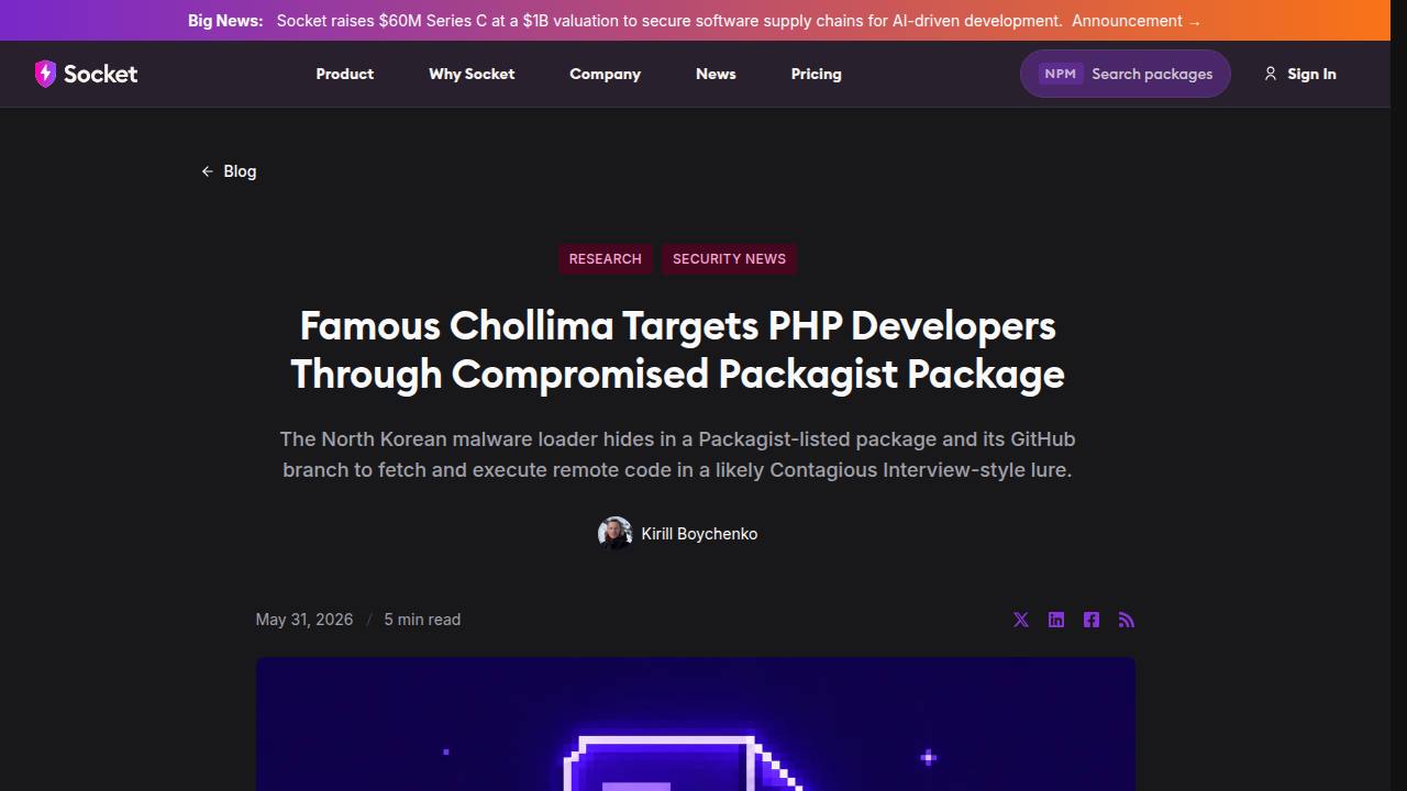 Thumbnail for Famous Chollima Targets PHP Developers Through Compromised Packagist Package