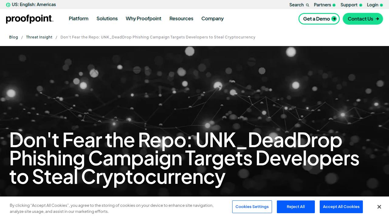 Thumbnail for Don't Fear the Repo: UNK_DeadDrop Phishing Campaign Targets Developers to Steal Cryptocurrency