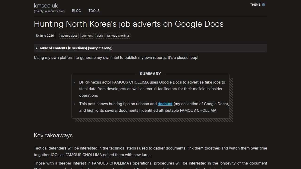 Thumbnail for Hunting North Korea's job adverts on Google Docs