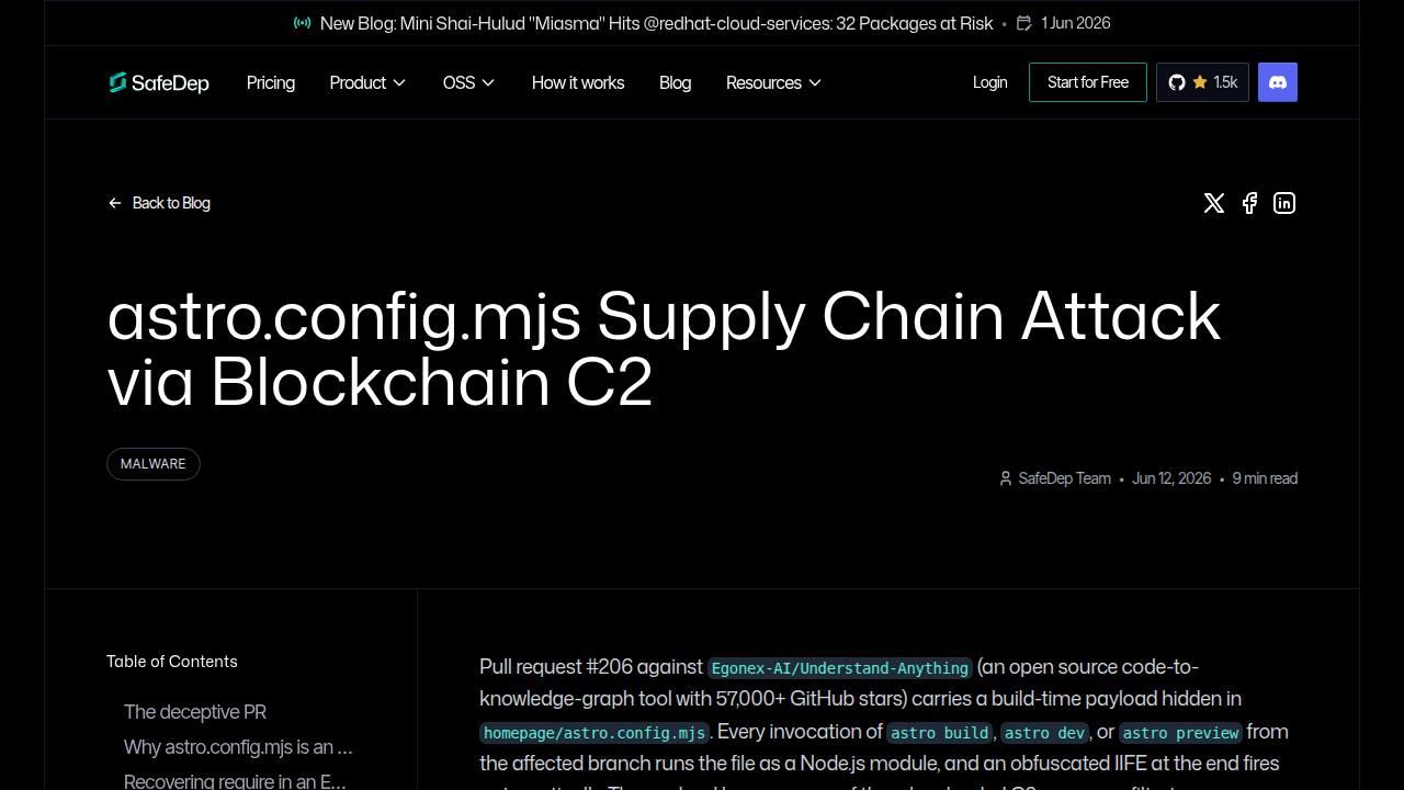 Thumbnail for astro.config.mjs Supply Chain Attack via Blockchain C2